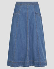 Harper Seamed Denim Midi Skirt, Blue (DENIM BLUE), large
