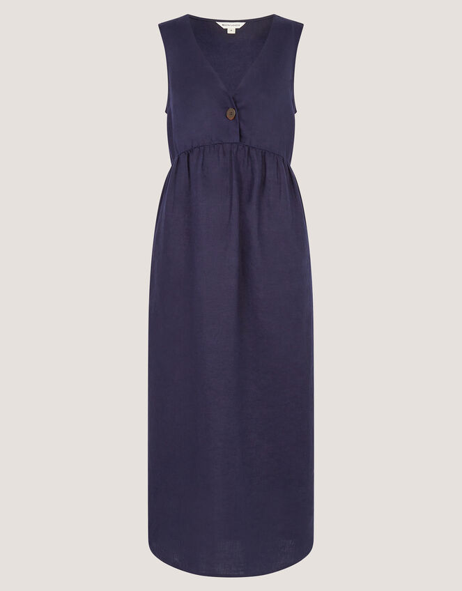 Posey Sleeveless Linen Midi Dress, Blue (NAVY), large
