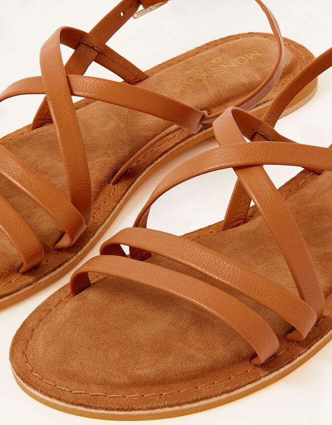 Cross-Over Leather Sandals, Tan (TAN), large