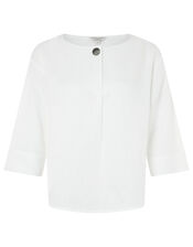 Scarlet Relaxed Blouse in Pure Linen, White (WHITE), large