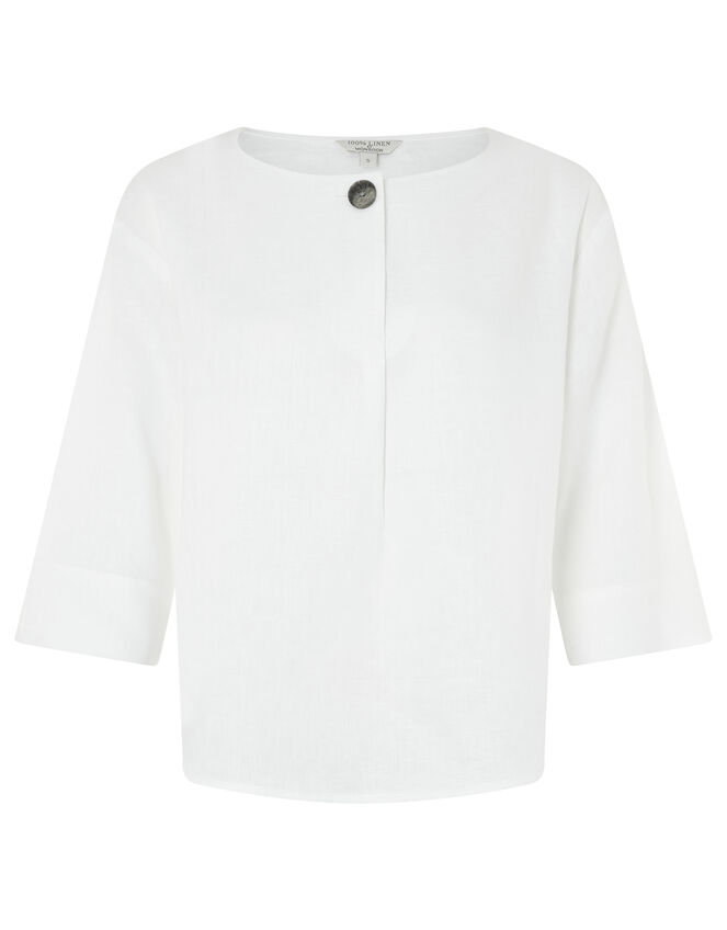 Scarlet Relaxed Blouse in Pure Linen, White (WHITE), large