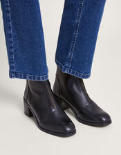 Zip Front Chunky Leather Boots, Black (BLACK), large