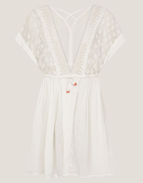 Crochet Kaftan Dress, White (WHITE), large