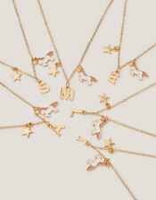 Initial Unicorn Charm Necklace, Pink (PINK), large