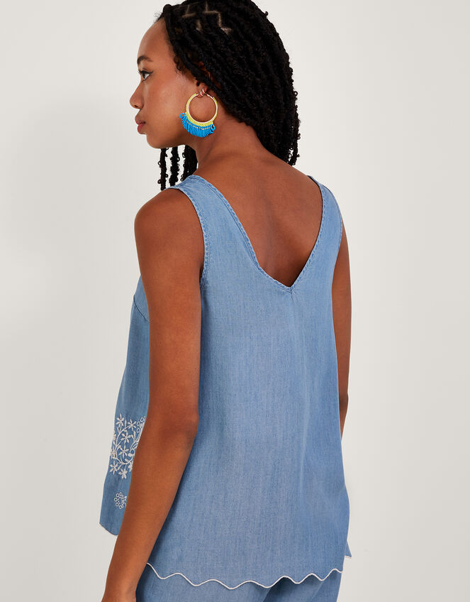 Embroidered Denim Tank Top, Blue (DENIM BLUE), large