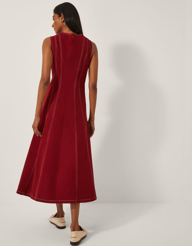 Hope Sleeveless A-Line Denim Midi Dress, Red (CHERRY), large