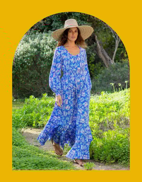 La Galeria Elefante Jodie Flamenco Maxi Dress, Blue (BLUE), large