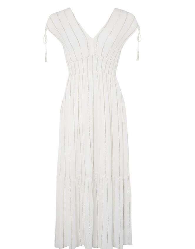Metallic Stripe Maxi Dress with Sustainable Viscose, Ivory (IVORY), large