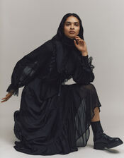 Lace Trim Collared Maxi Dress, Black (BLACK), large