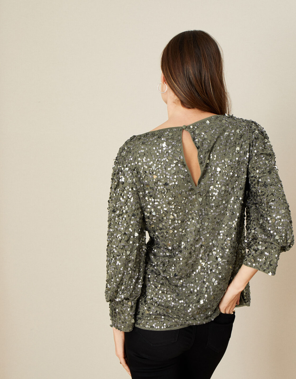 Dylan Sequin 3 4 Sleeve Top Green