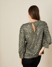 Dylan Sequin 3/4 Sleeve Top, Green (SAGE), large