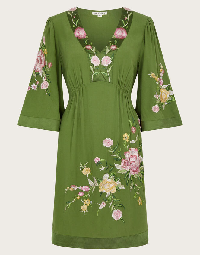 Alice Embroidered Short Dress, Green (GREEN), large