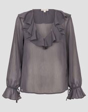 Emmy Sheer Sparkle Frill Blouse, Grey (CHARCOAL), large