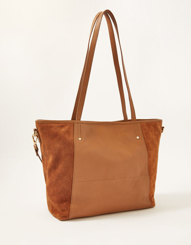 Mixed Material Large Leather Tote Bag , , large