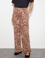Arielle Leopard Print Pants, Brown (BROWN), large