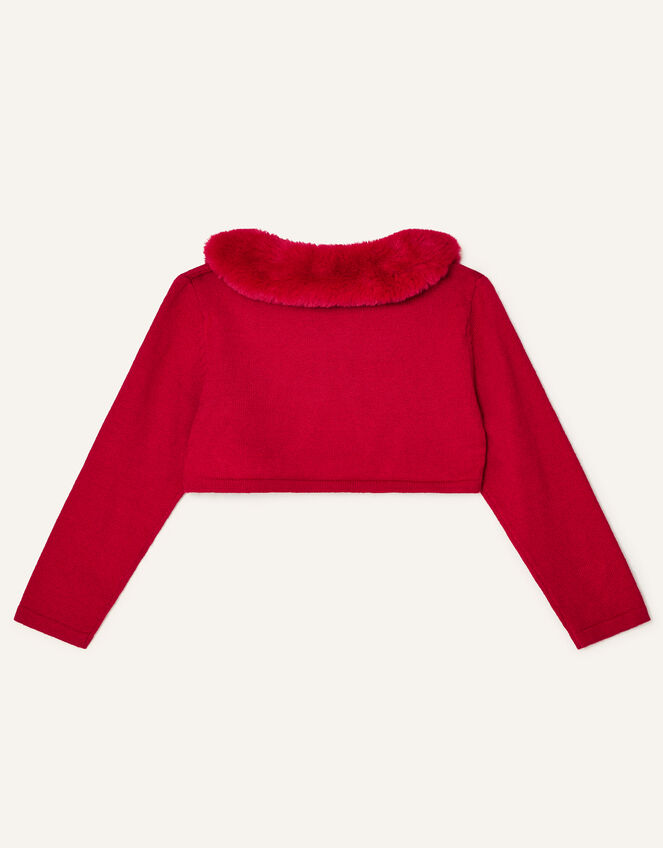 Baby Super-Soft Faux Fur Collar Cardigan, Red (RED), large