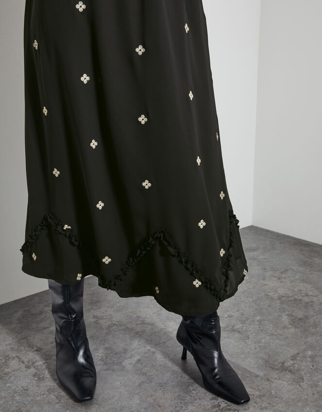 Delilah Sheer Sleeve Embroidered Midi Dress, Black (BLACK), large