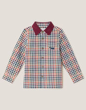 Corduroy Collar Gingham Shirt, Brown (BROWN), large