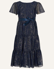 Foil Tiered Maxi Dress in Recycled Polyester, Blue (NAVY), large