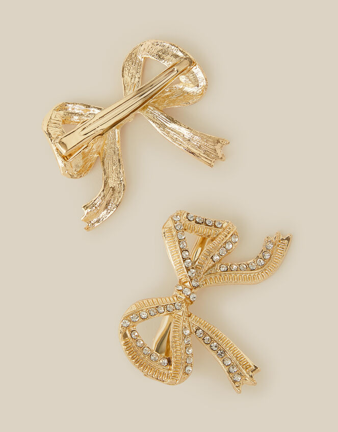 2-Pack Embellished Bow Hair Clips, Gold (GOLD), large