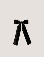 Velvet Rhinestone Bow Hair Clip, Black (BLACK), large