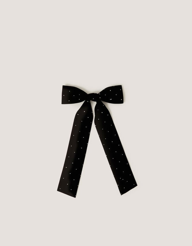Velvet Rhinestone Bow Hair Clip, Black (BLACK), large