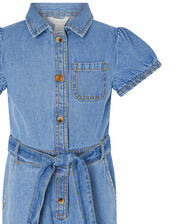 Denim Puff Sleeve Jumpsuit, Blue (BLUE), large