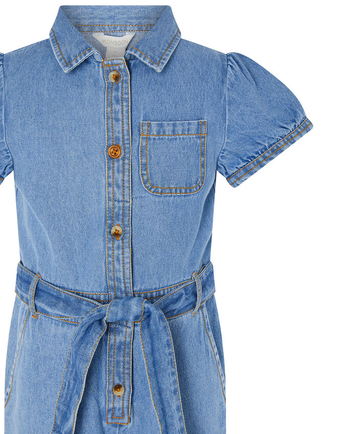 Denim Puff Sleeve Jumpsuit, Blue (BLUE), large
