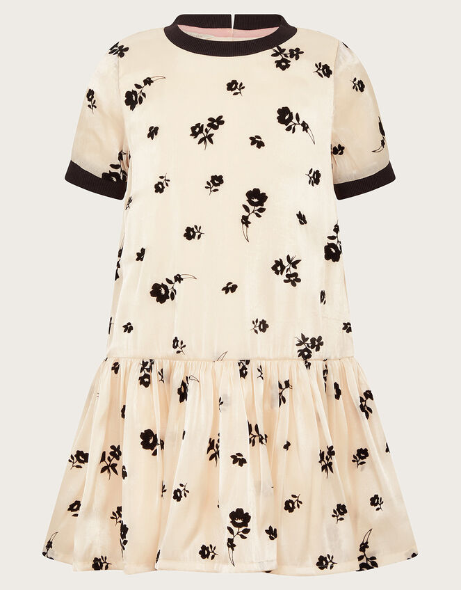 Floral Print Organza Dress, Black (BLACK), large