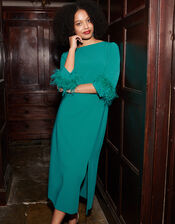 Gwen Feather Cuff Midi Dress, Green (GREEN), large