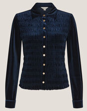Sam Smocked Velvet Shirt, Blue (MIDNIGHT), large