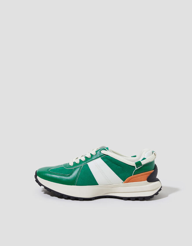 Tyra Faux Leather Trainers, Green (GREEN), large