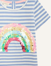 Sequin Rainbow Stripe T-Shirt, Blue (BLUE), large