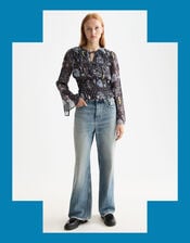 Scotch & Soda Print Smocked Waist Top, Blue (NAVY), large