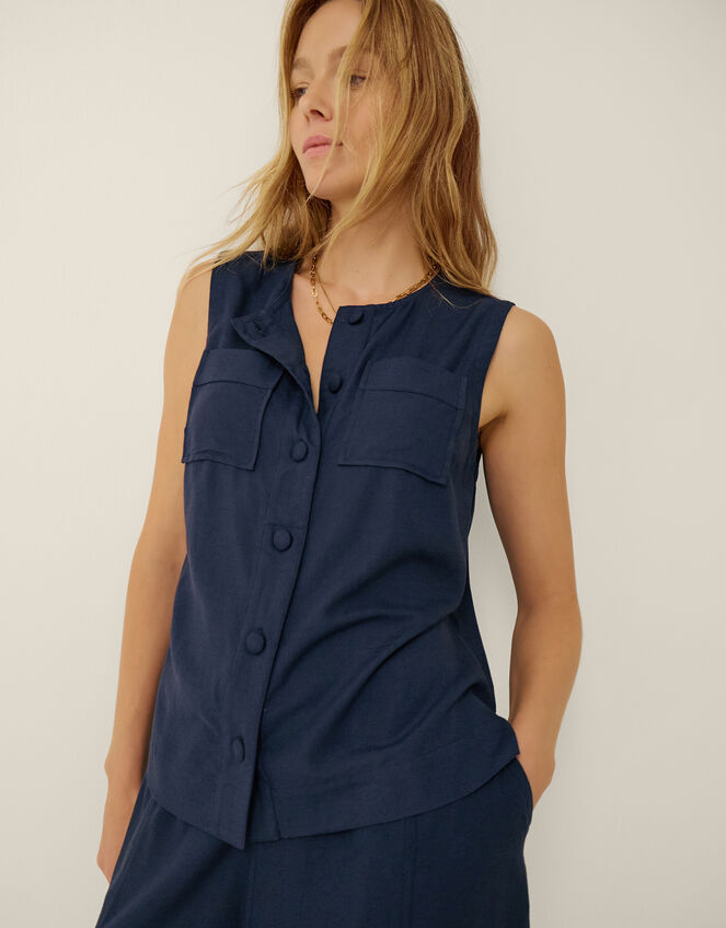 Bridget Button Tank Top, Blue (NAVY), large
