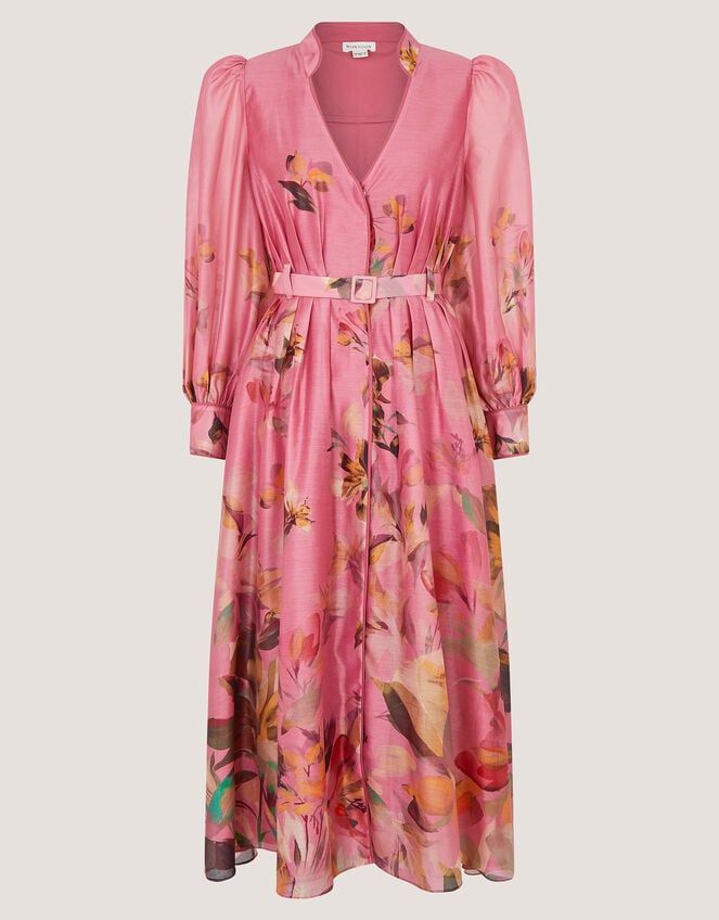 Aimee V-Neck Floral Print Midi Shirt Dress, Pink (PINK), large