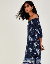 Printed Shirred Off-Shoulder Dress in LENZING™ ECOVERO™, Blue (NAVY), large