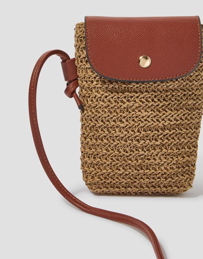 Rosie Raffia Phone Bag, Natural (NEUTRAL), large