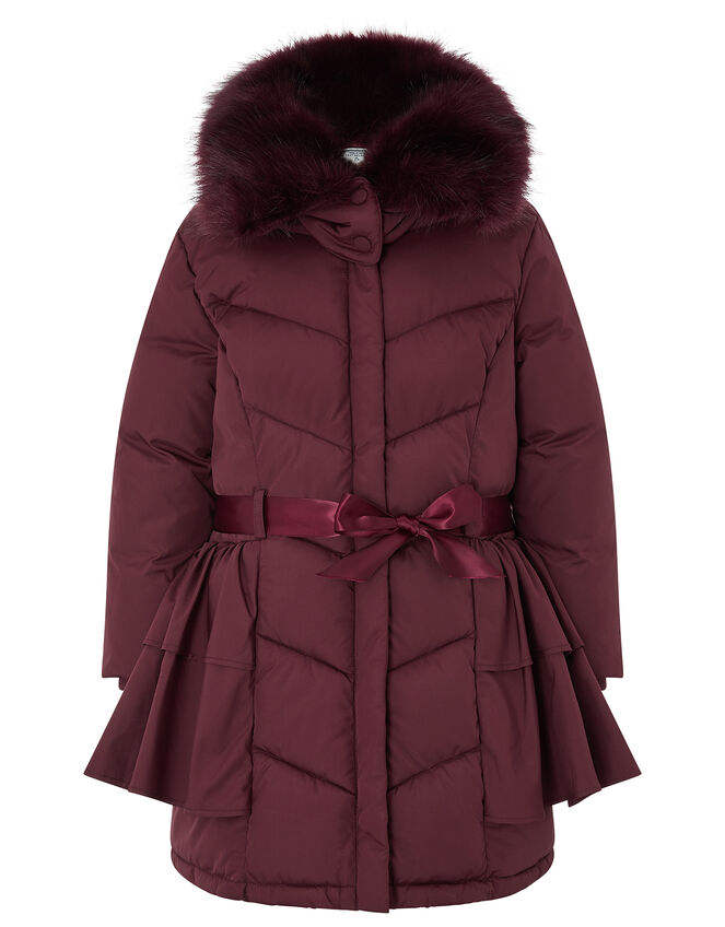 Ruffle Padded Coat, Red (BURGUNDY), large