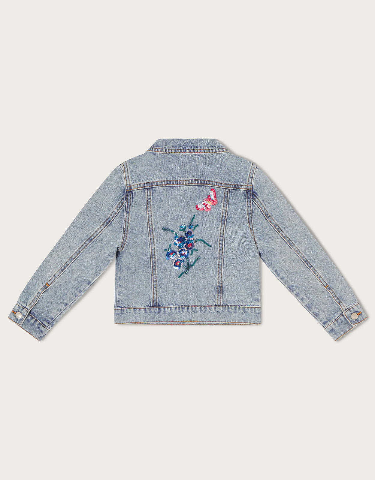 Sequin Floral Denim Jacket Blue