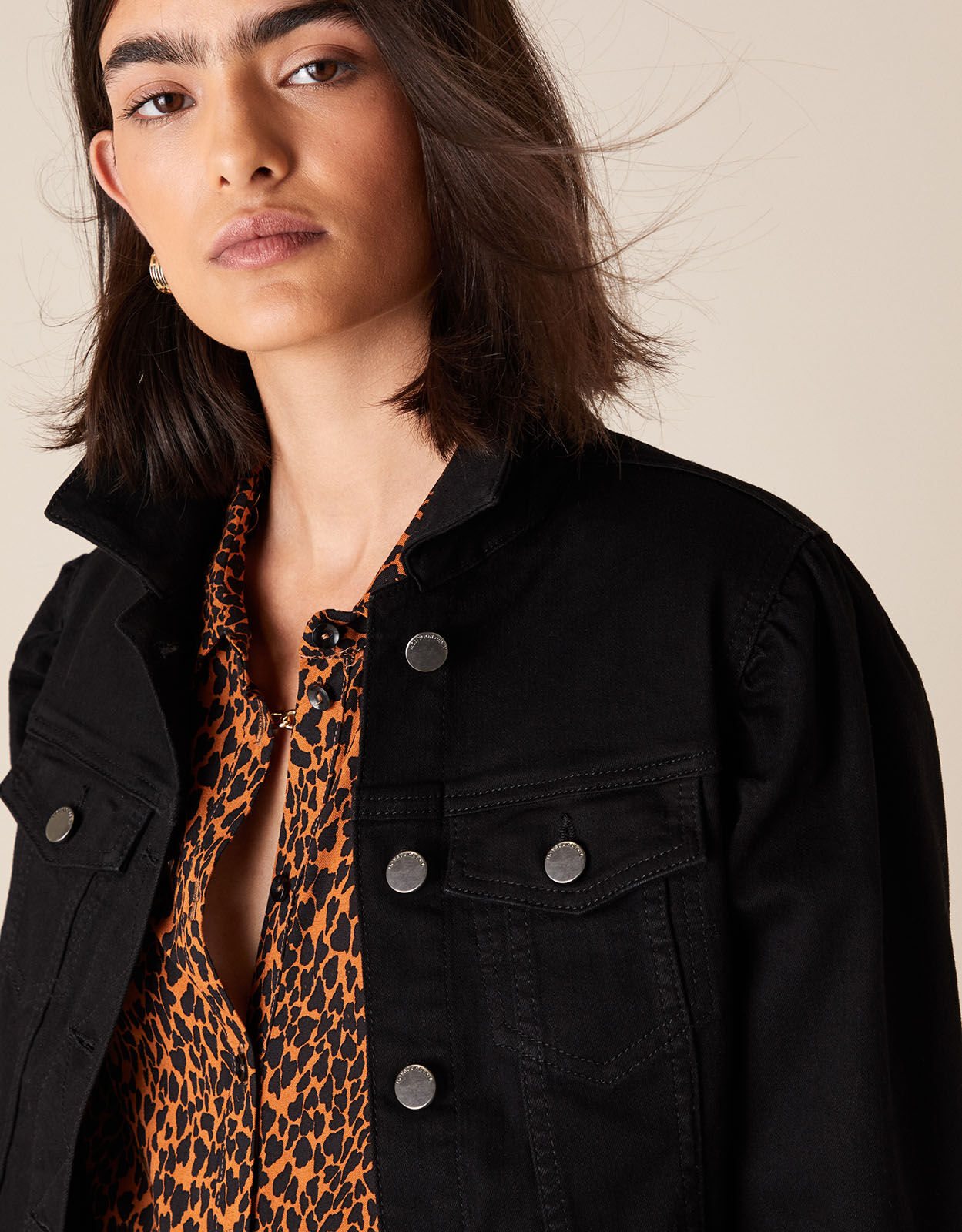 Puff Sleeve Denim Jacket Black