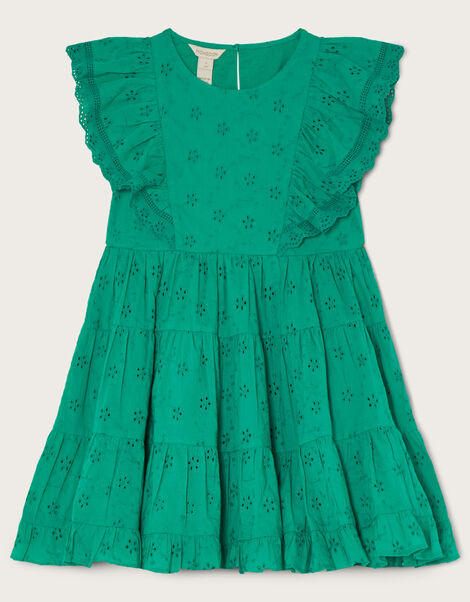 Broderie Frill Dress, Green (GREEN), large