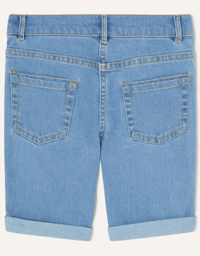 Fluorescent Butterfly Long Denim Shorts, Blue (BLUE), large