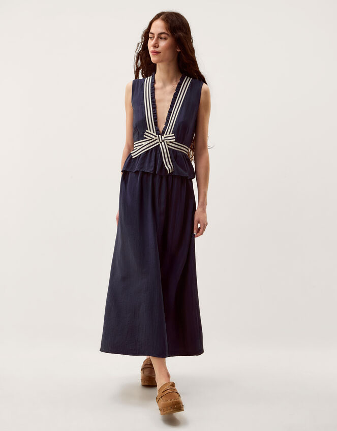 Cece V-Neck Stripe Bow Midi Dress, Blue (NAVY), large