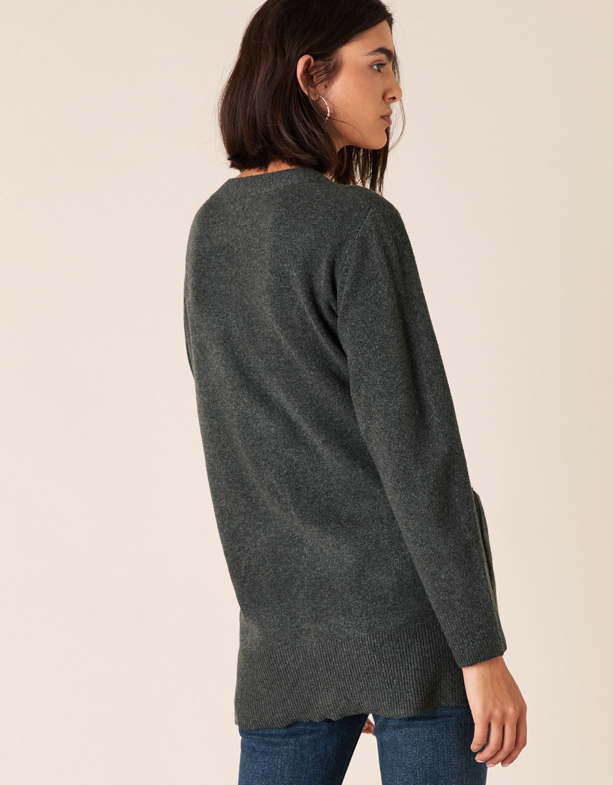 Pearly Button Knit Cardigan Grey