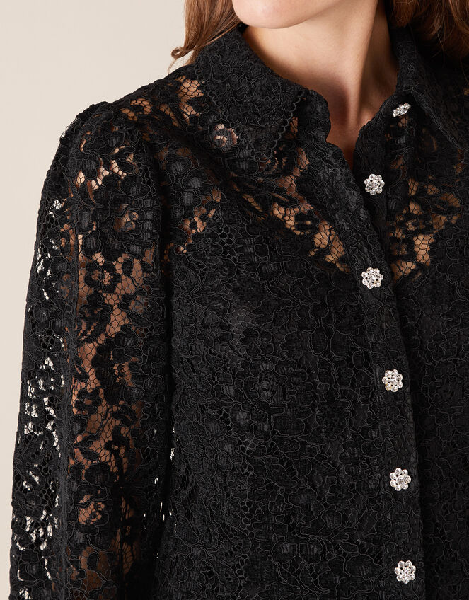 Francesca Floral Lace Shirt, Black (BLACK), large