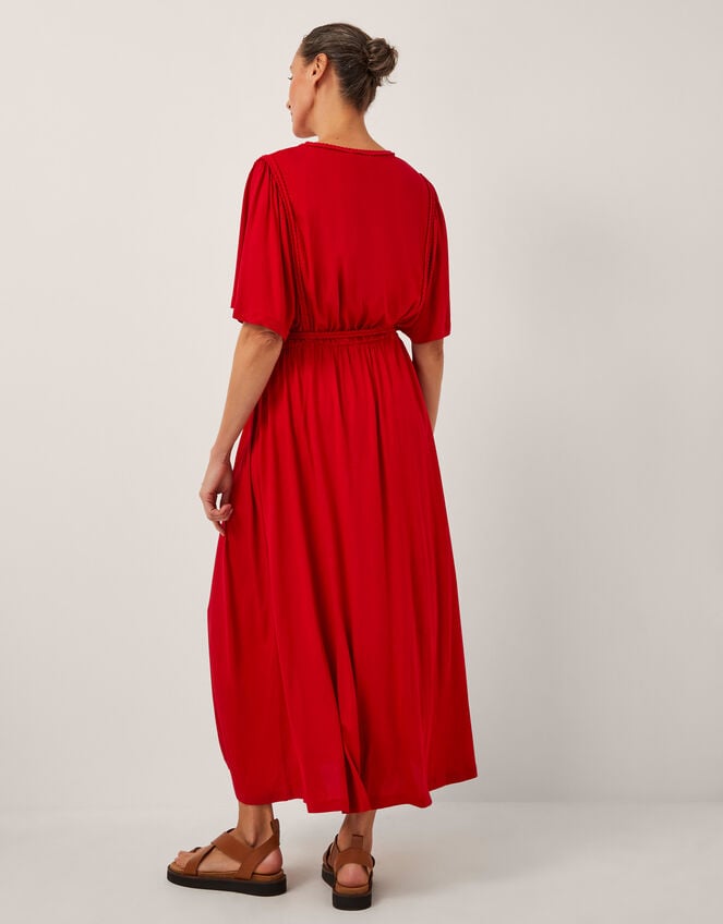 Paula Braided Jersey Midi Dress, Red (RED), large