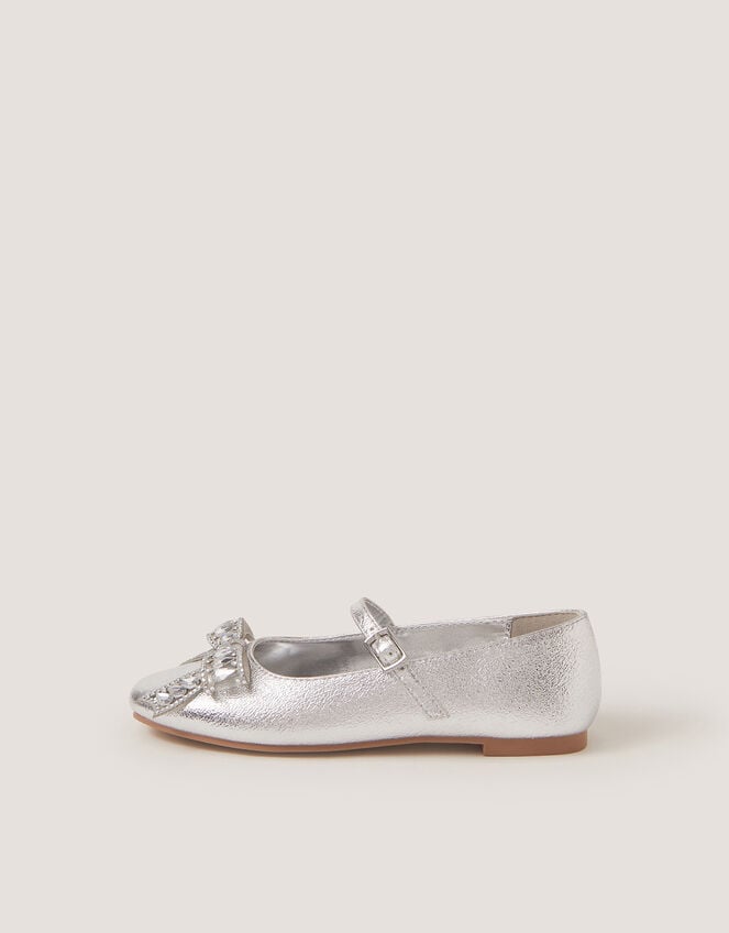 Gemstone Bow Ballet Flats, Silver (SILVER), large