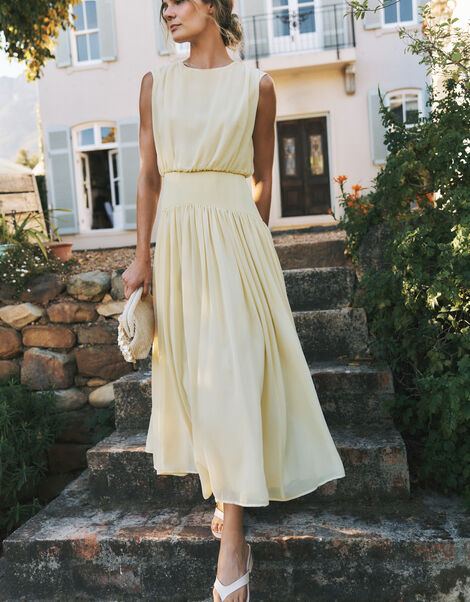 Georgia Drop Hem Midi Dress, Yellow (YELLOW), large