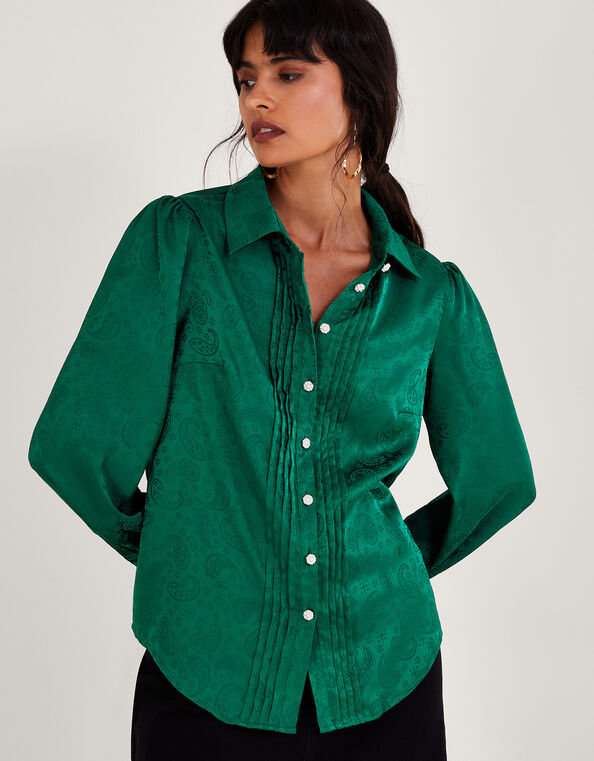 Sophie Jacquard Blouse , Green (GREEN), large